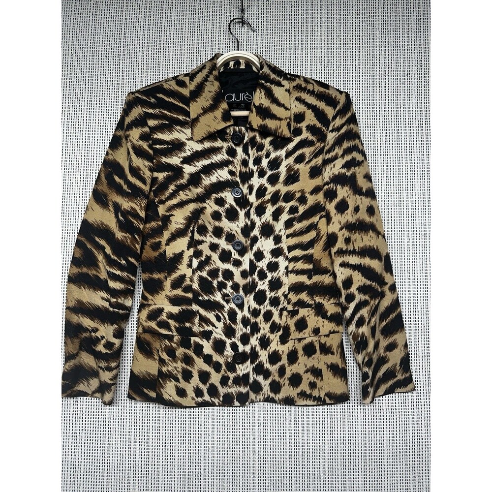Vintage Laurèl Blazer 34 Wool Silk Leopard Tiger Animal Print 80s 90s